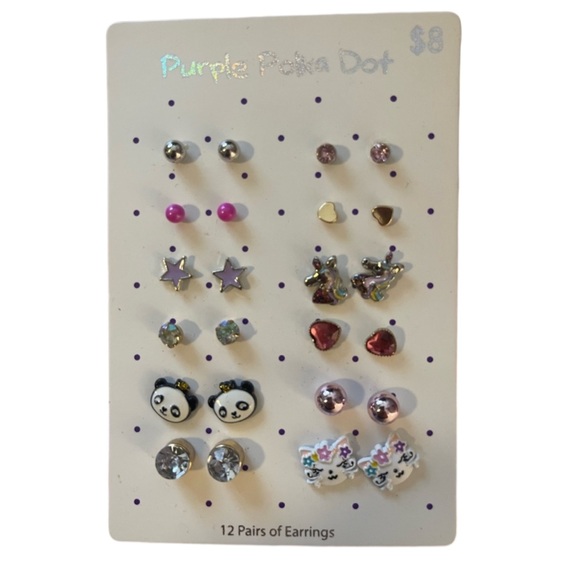 Purple Polka Dot Other - Girls/Kids 12 pair Earrings